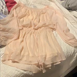Blush pink off the shoulder dress